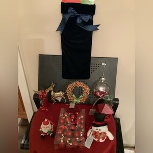 Christmas decor box with gift bag new Christmas ornaments & pkg. of Xmas balls